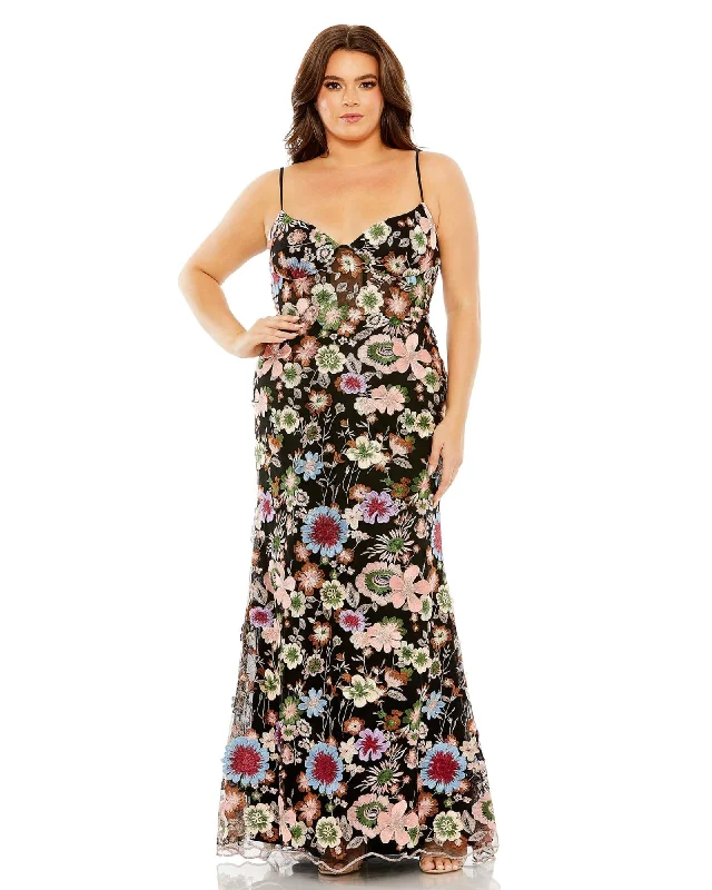 ladies-floral-dress-runway-ripple-Floral Embroidered  Corset Mesh Gown | Black Multi