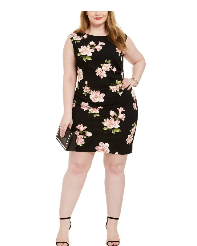 ladies-floral-dress-midi-mirth-Jessica Howard Women's Plus Floral Short Sheath Dress Black Size 22W | Black