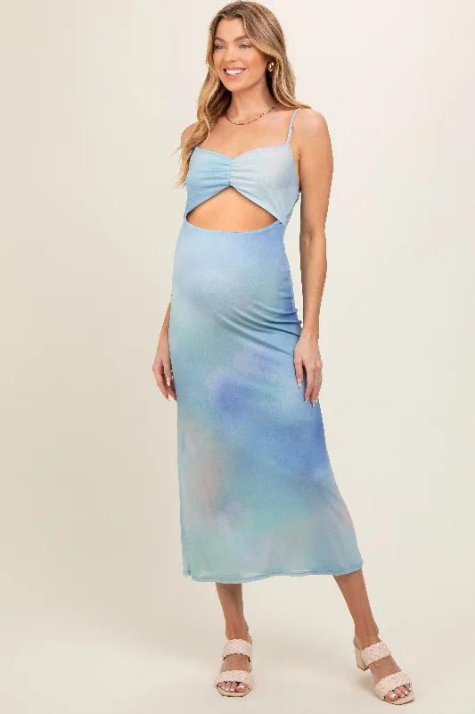 Women's floral dress twirl pop -Light Blue Tie Dye Maternity Maxi Dress