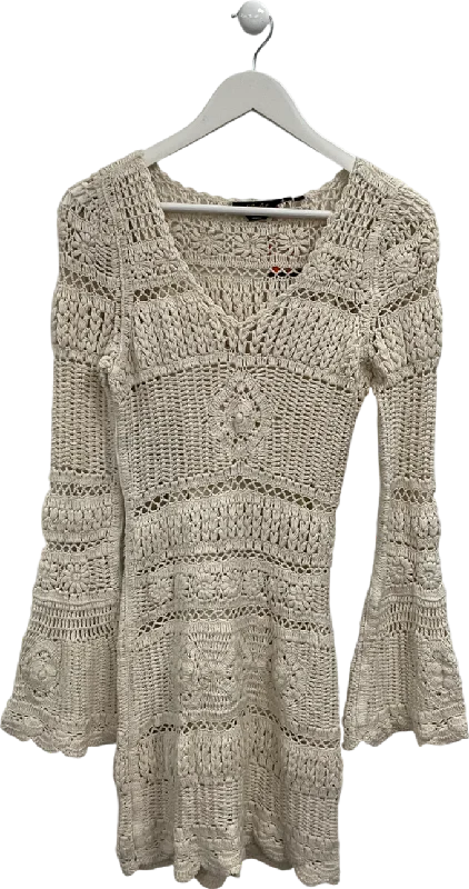 ladies-mini-dress-wine-wow-Superdry Cream Crochet Flare Sleeve Mini Dress UK XS/S