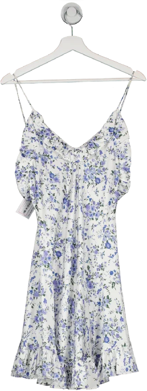 ladies-mini-dress-elastic-edge-les reveries White Floral Print Floaty Mini Dress UK 6