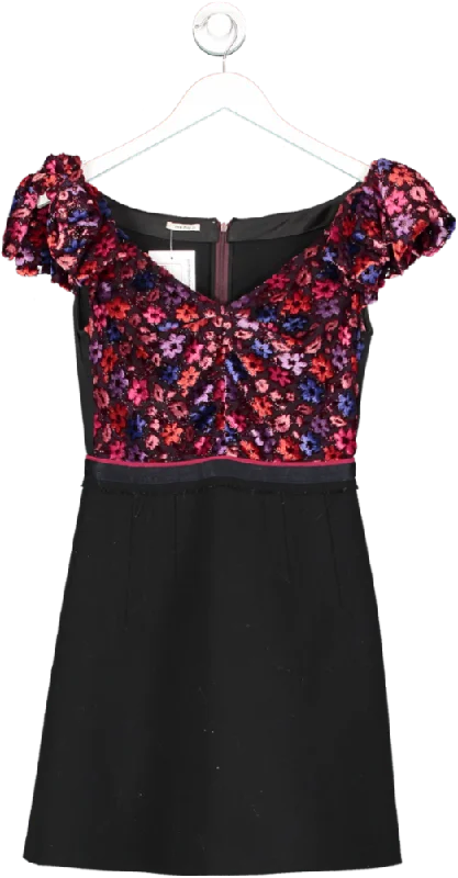 ladies-mini-dress-spring-skip-Miu Miu Black Floral Flocked Mini Dress UK 6