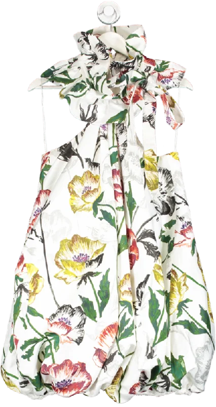 ladies-floral-dress-chartreuse-chic-Paul Costelloe Collection Multicoloured Floral Print Puffball Hem Dress UK S