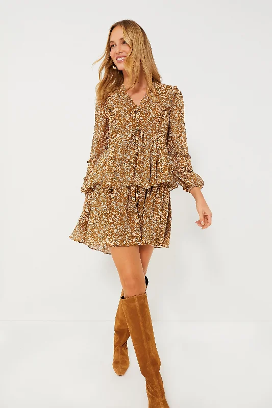 ladies-floral-dress-plunge-petal-Chestnut Floral Long Sleeve Liza Dress