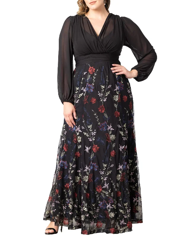 ladies-floral-dress-umber-undertone-Isabella Embroidered Floral Mesh Gown | ENCHANTED GARDEN