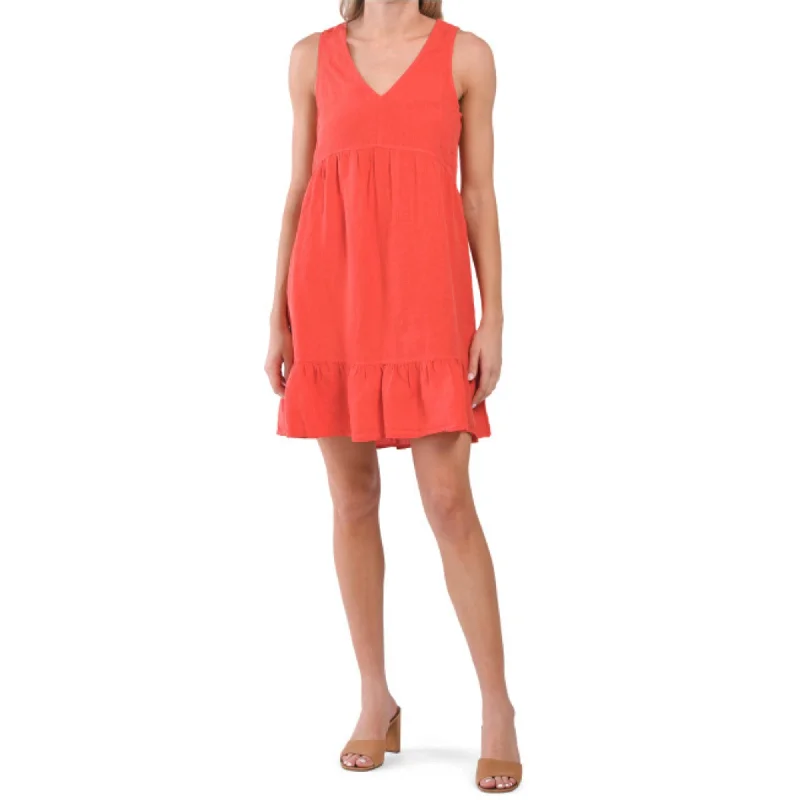 ladies-mini-dress-plus-size-pop-Cynthia Rowley Women's Linen V-neck Tiered Ruffle Mini Dress