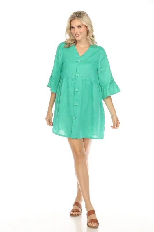 ladies-mini-dress-one-shoulder-sassy-Johnny Was Calme Linen Button-Down Mini Dress O31112 *