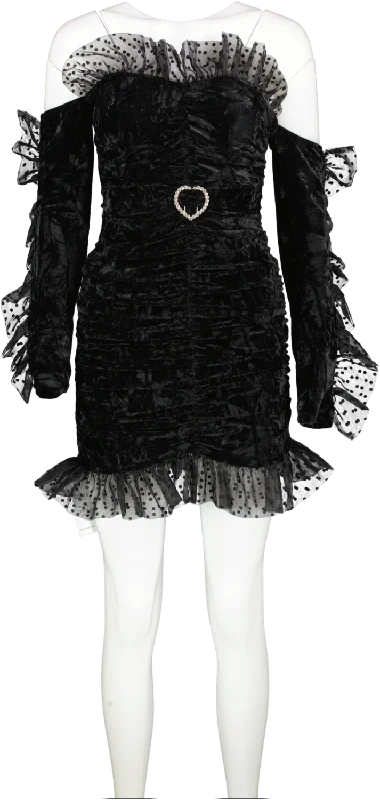 ladies-mini-dress-structured-sass-house of stars Black Ruched Mini Dress In Velvet UK 8