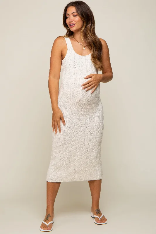 Women's midi dress lush glow -Cream Sleeveless Knit Maternity Midi Dress