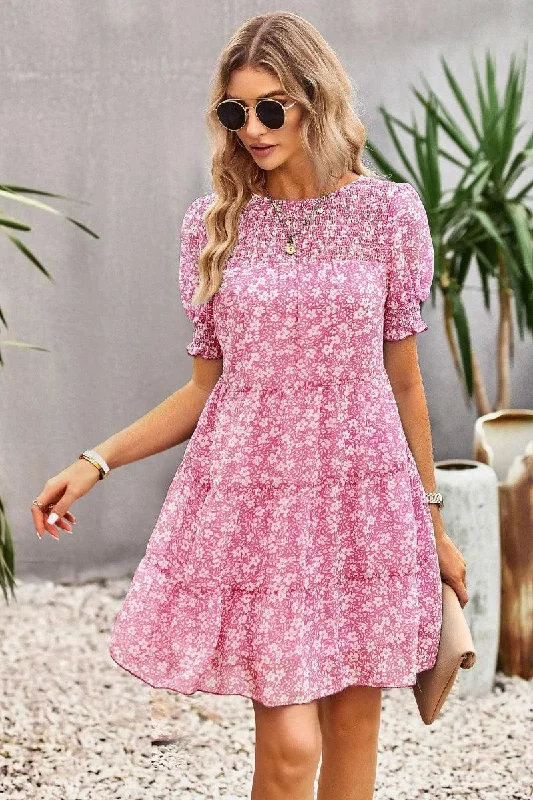 ladies-floral-dress-curvy-carnation-FLORAL PUFF SHOULDER KANKAN DRESS