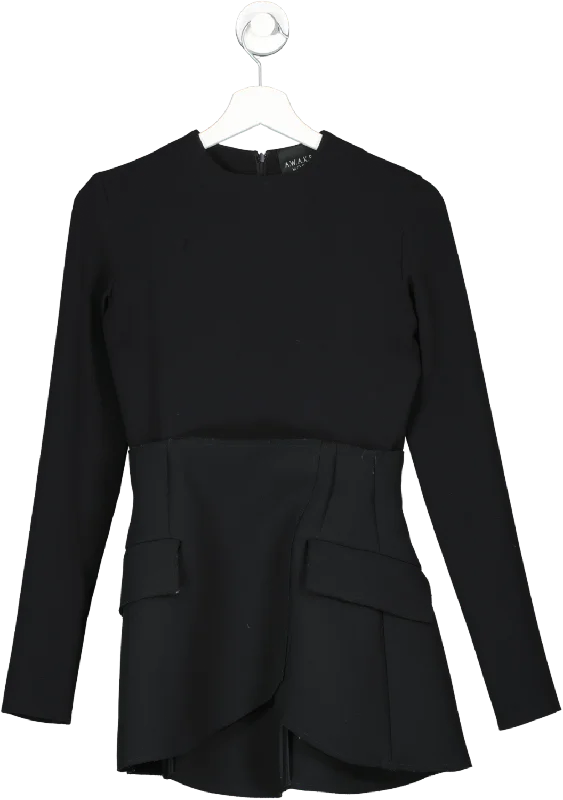 ladies-mini-dress-autumn-edge-A.W.A.K.E Mode Black Raw Seam Tailored Mini Dress UK 8