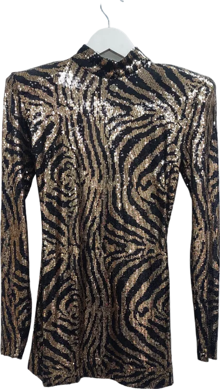 ladies-mini-dress-day-to-dazzle-Francesca Couture Metallic Seqinned Animal Print Mini Dress UK S