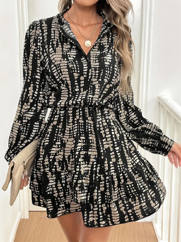 ladies-mini-dress-gold-glow-Printed Long Sleeve Mini Dress