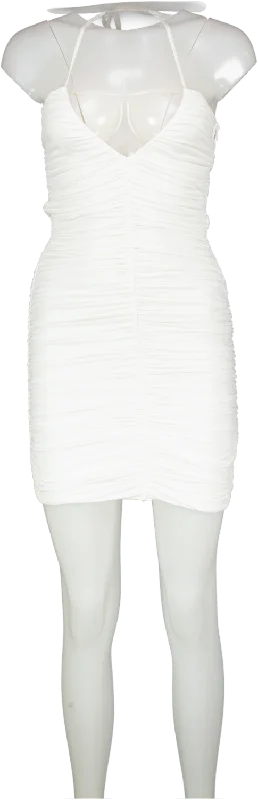 ladies-mini-dress-sophisticated-snap-Superdown White Ruched Mini Dress UK XS