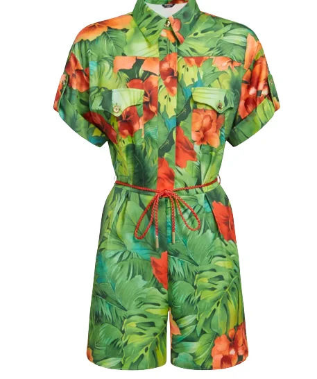 ladies-floral-dress-chiffon-charm-guess marciano floral green jumpsuit uk XS