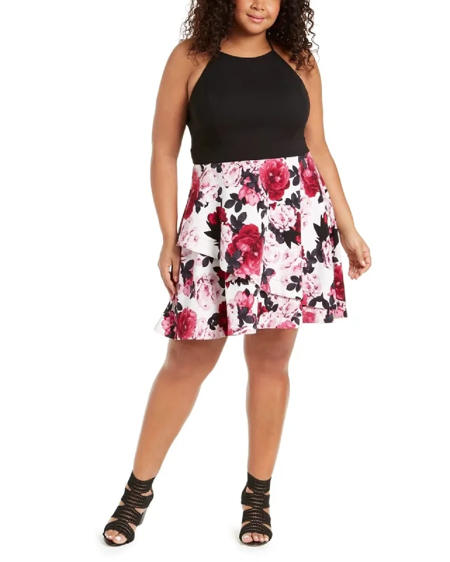 ladies-floral-dress-party-petal-Speechless Women's Trendy Plus Size Solid & Floral-Print Dress Red Size 24 | Red