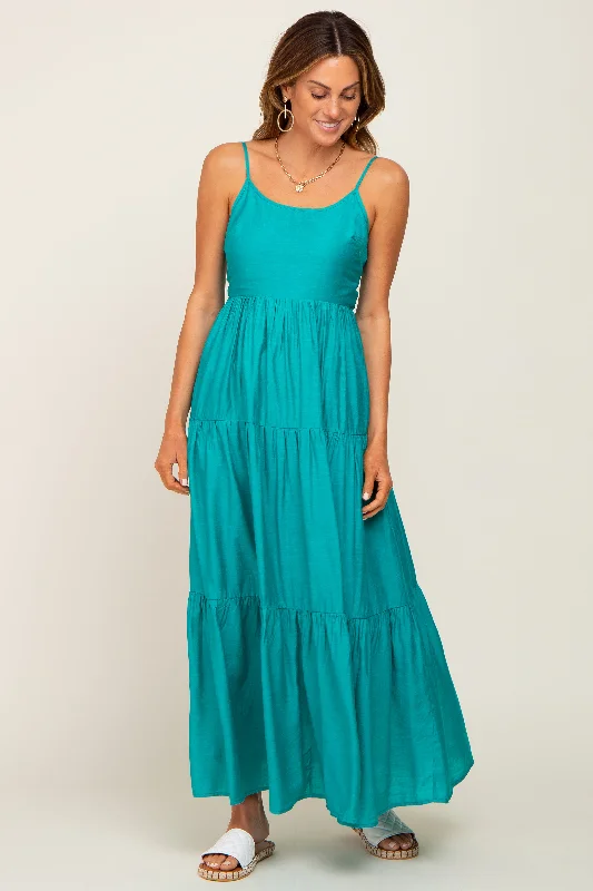 Women's floral dress muse glow -Green Tiered Maxi Dress