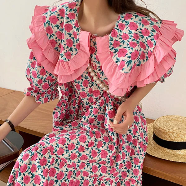 ladies-floral-dress-sunset-sweep-Secret Garden Collar Floral Dress