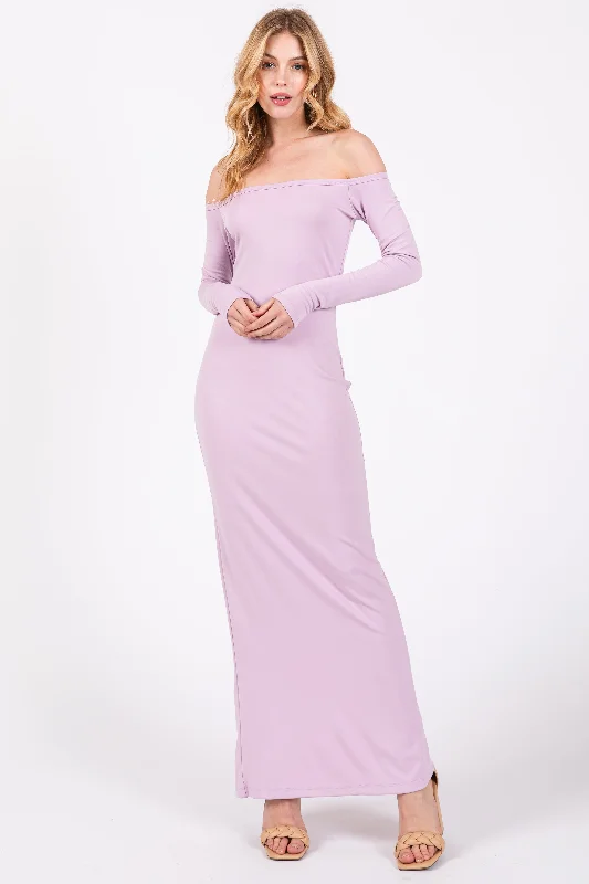 Women's floral dress lush glow -Lavender Off Shoulder Long Sleeve Maxi Dress