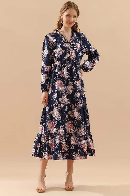 ladies-floral-dress-lavender-lush-FLORAL PATTERN LONG SLEEVE CASUAL DRESS