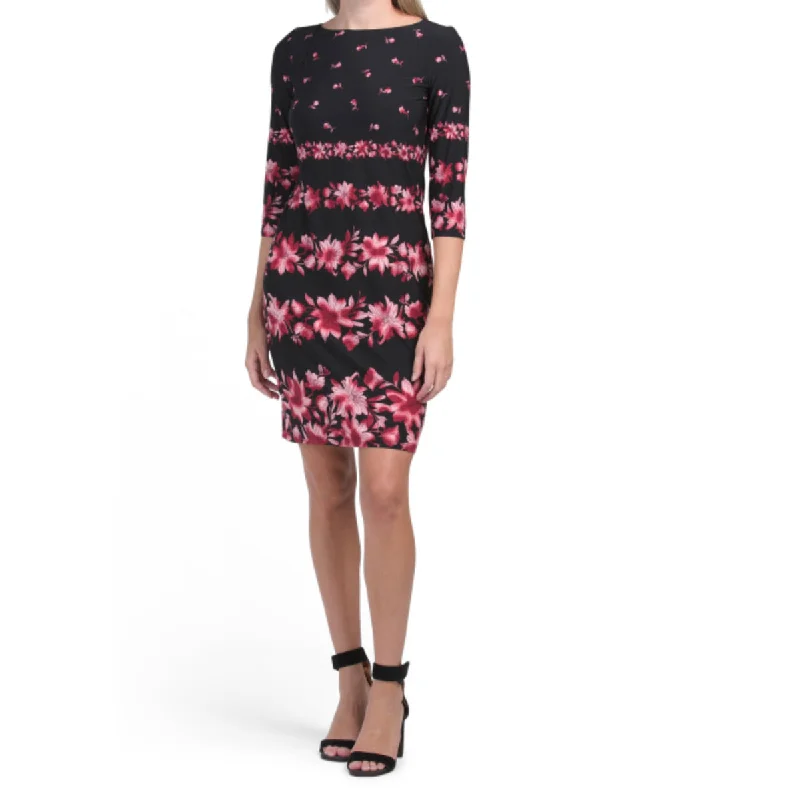 ladies-mini-dress-designer-dazzle-London Times Women's Boat Neck Floral Print Mini Dress