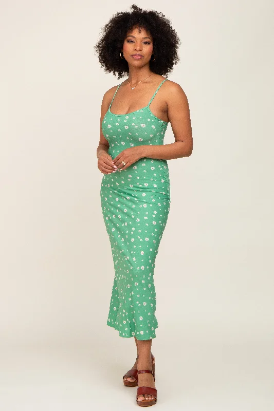 Women's floral dress lush glow -Green Floral Sleeveless Maxi Dress