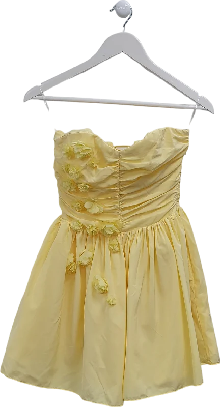 ladies-mini-dress-cotton-crisp-Oh Polly Yellow Bandeau Floral Applique Corset Mini Dress UK 8