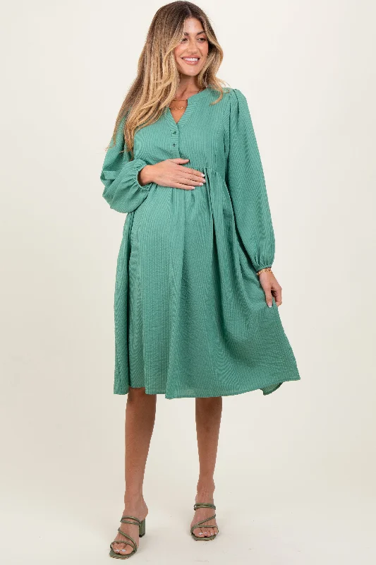 Women's midi dress vast glow -Mint Green Pin Stripe Split Neckline Maternity Midi Dress