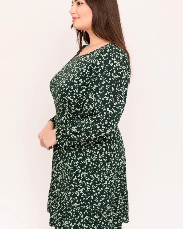 ladies-floral-dress-designer-daisy-Georgia Cuffed Floral-Print Dress | Kelly Green / Ivory