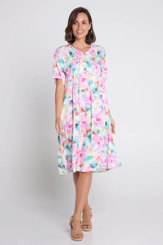 ladies-floral-dress-heather-hush-Luton Dress - Pink Teal Floral