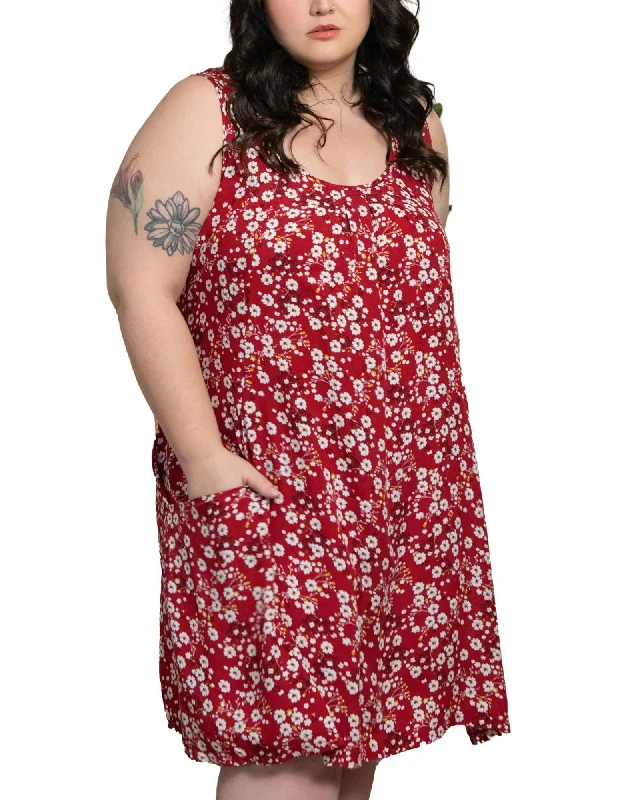 ladies-floral-dress-peach-petal-Louise Short Dress Ditsy Floral Print A-Line | Red