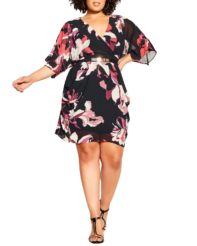 ladies-floral-dress-flared-fawn-Mona Floral Dress | Black / Magenta