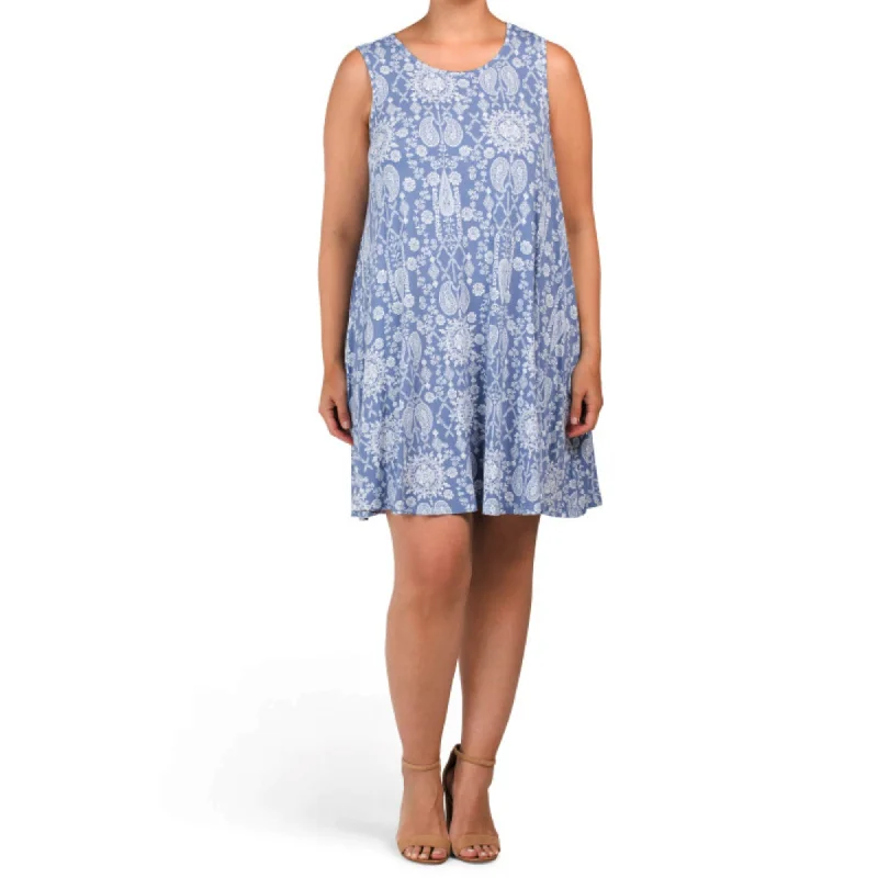 ladies-mini-dress-autumn-edge-Lucky Brand Women's Plus Paisley Print Sleeveless Swing Mini Dress