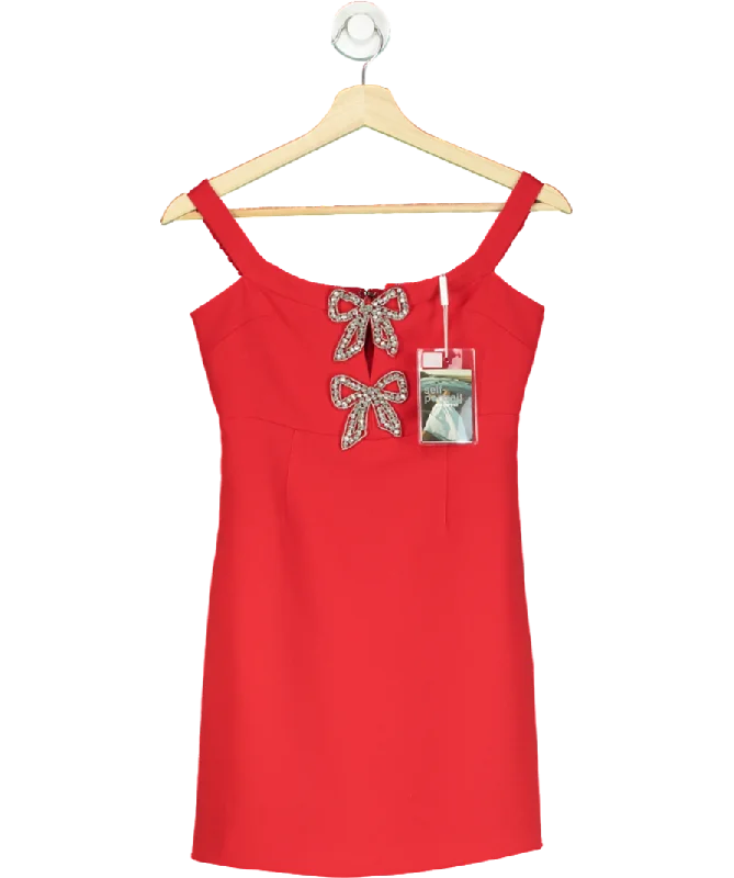 ladies-mini-dress-magenta-might-Self-Portrait Red Crepe Bow Mini Dress UK 6