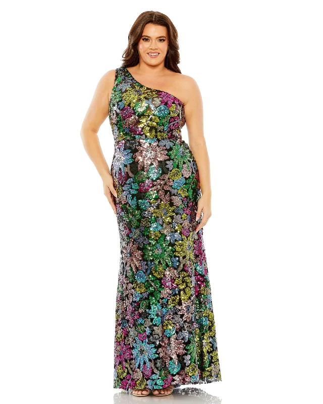 ladies-floral-dress-handmade-hush-One Shoulder Floral Sequin Gown | Black Multi