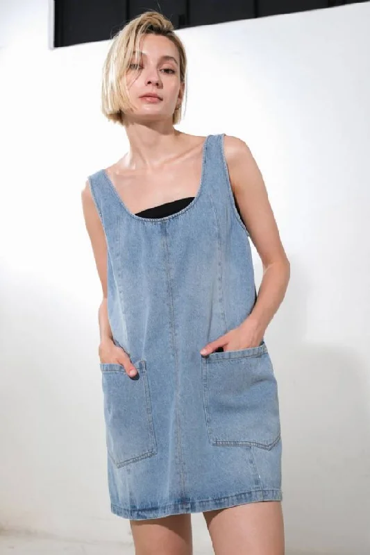 ladies-mini-dress-halter-hot-CONTRAST COUTURE DENIM MINI DRESS