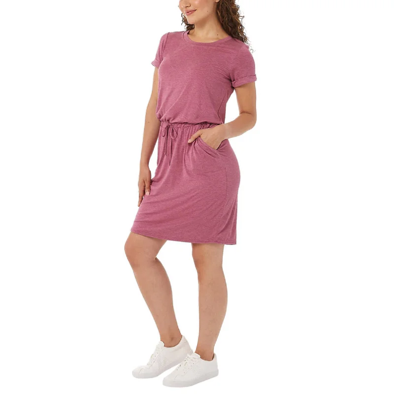 ladies-mini-dress-shift-shine-32 Degrees Women's Soft Lux Ruched Waist 4-Way Stretch Mini Dress