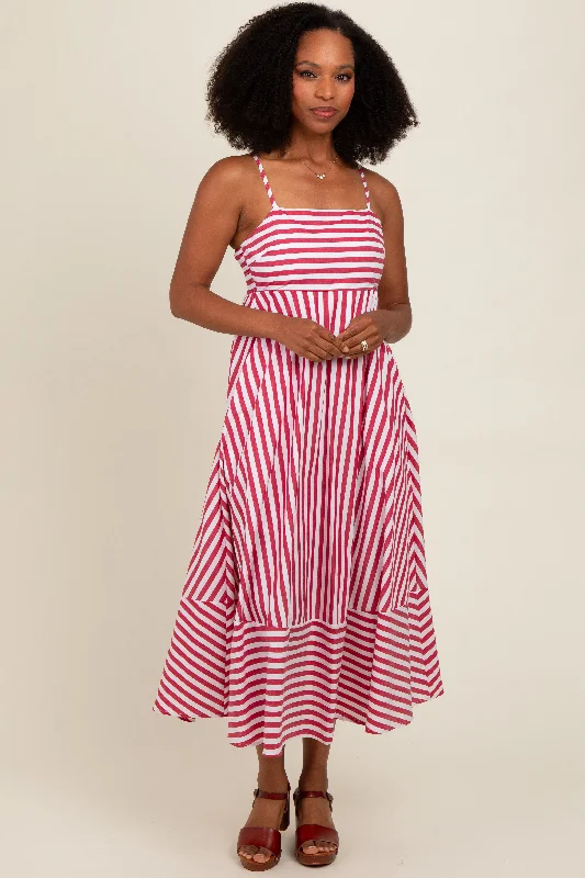 Women's midi dress half glow -Red Contrast Stripe Midi Dress