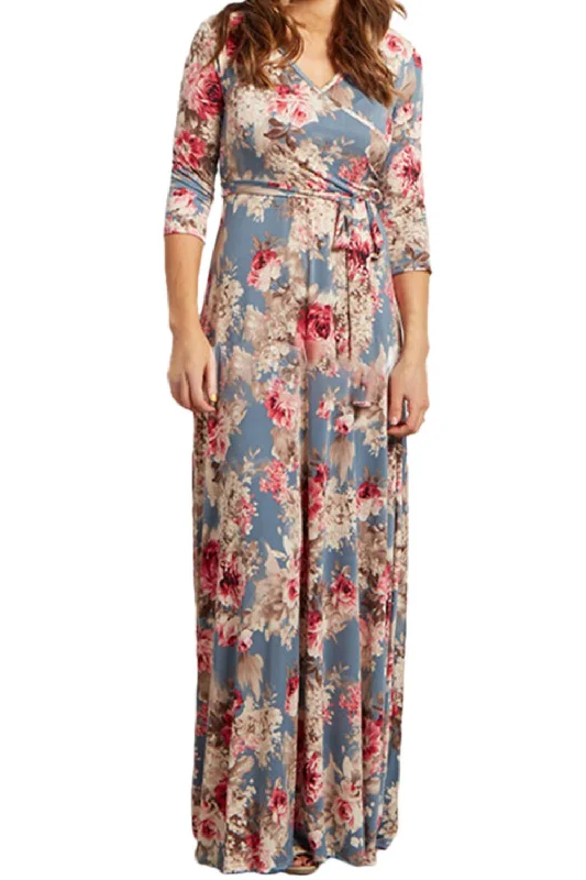 Women's floral dress drift bloom -Iyasson Long Sleeve Floral Wrap Maxi Dress