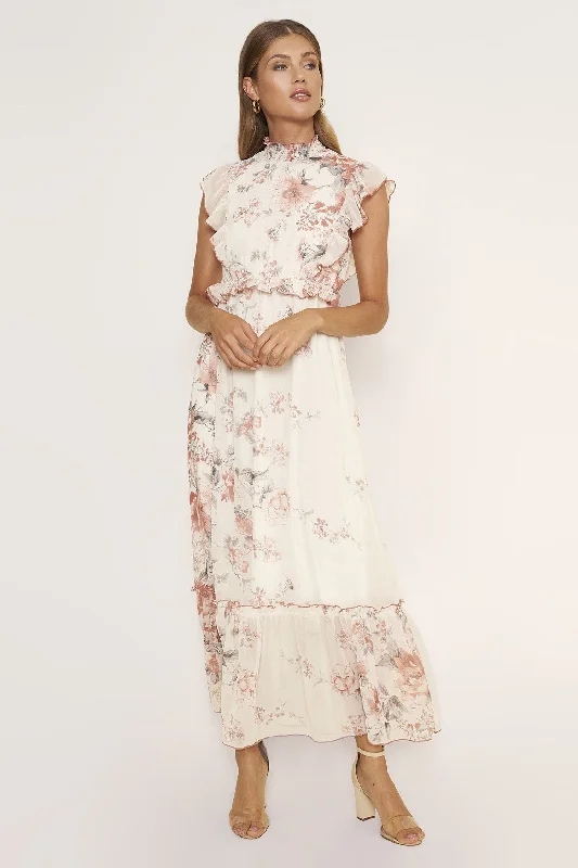 Women's floral dress pep bloom -Peach Floral Maxi Dress