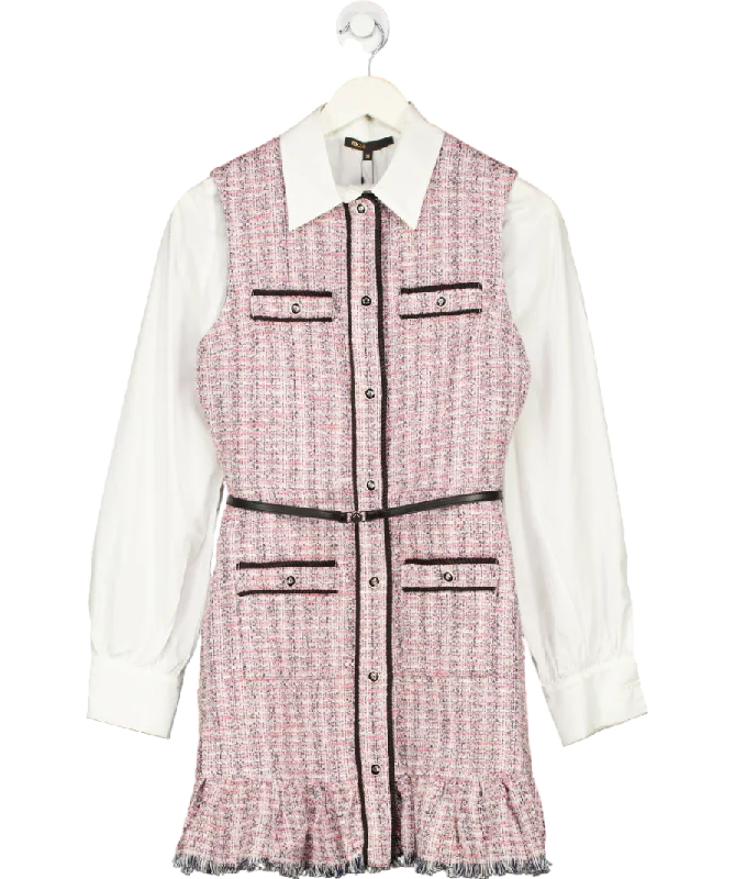 ladies-mini-dress-knit-kick-Maje Pink Tweed 2-in-1 Shirt Mini Dress UK 8