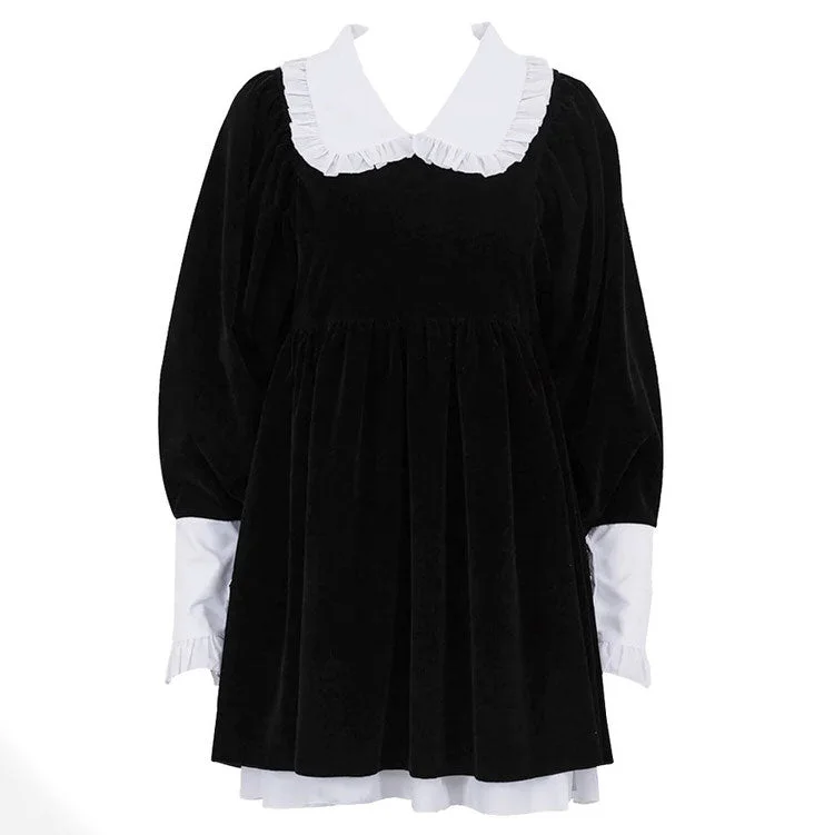 ladies-mini-dress-girls-gleam-Velvet Collar Mini Black Dress