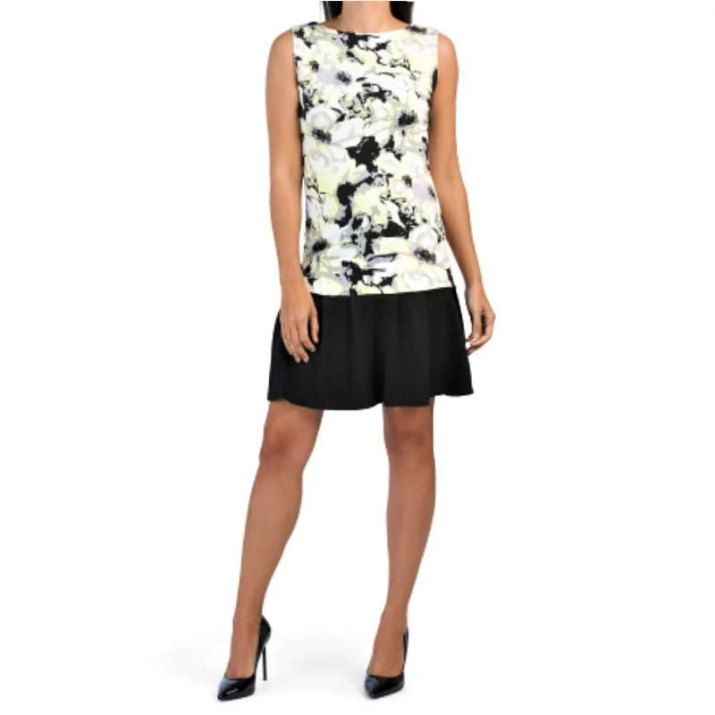 ladies-mini-dress-geometric-gleam-Beautiful VERTIGO Floral Printed Top Flounce Hem Cocktail Mini Dress