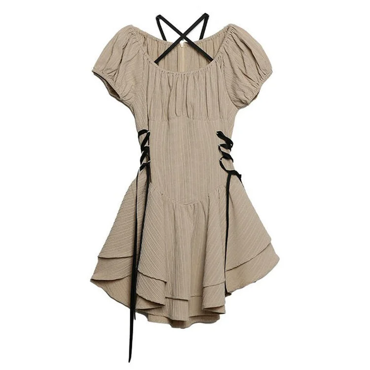 ladies-mini-dress-eco-edge-Coquette Mini Dress in Beige