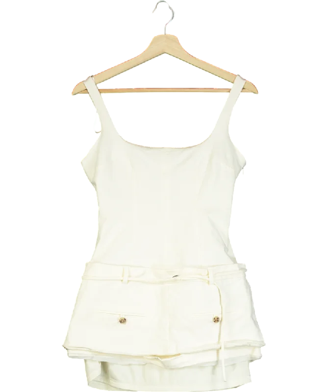 ladies-mini-dress-sky-snap-ZARA Cream Belted Fitted Mini Dress UK M