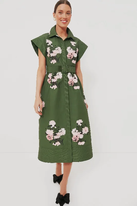 ladies-floral-dress-color-charm-Olive and Pressed Powder Floral Chloe Dress