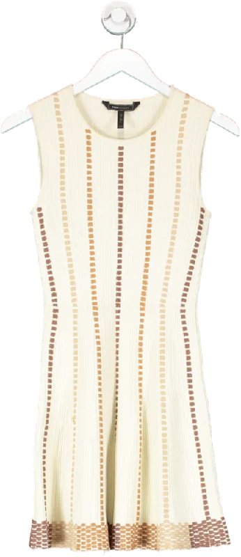 ladies-mini-dress-salmon-spunk-BCBGMAXAZRIA Beige Ribbed Swing Mini Dress UK XXS