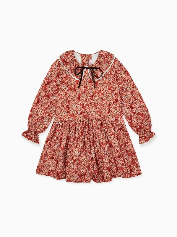 ladies-floral-dress-modern-marigold-Terracotta Floral Chloe Girl Drop Waist Dress