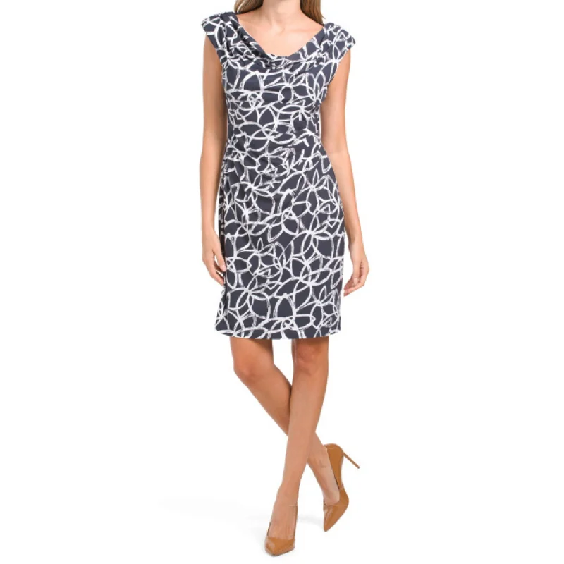 ladies-mini-dress-striped-snap-Anne Klein Women's Valerie Floral Print Cowl Neck Mini Dress