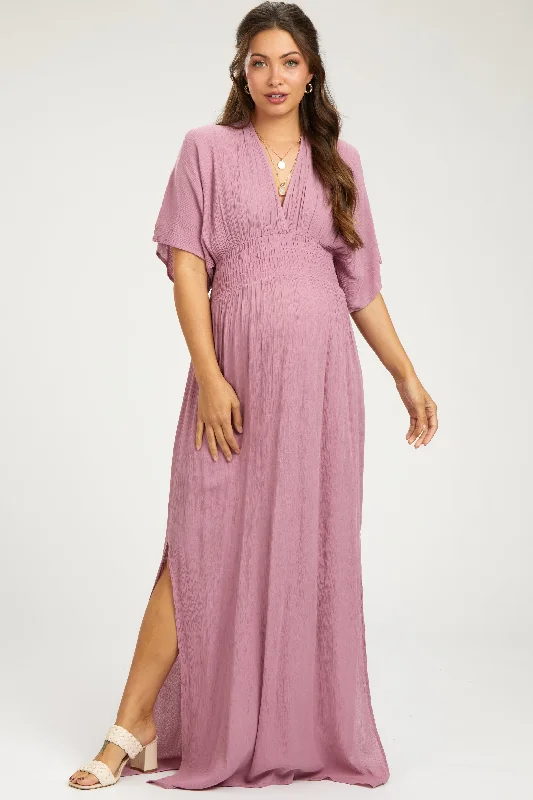 Women's floral dress bud chic -Mauve Lightweight Deep V-Neck Maternity Maxi Dress